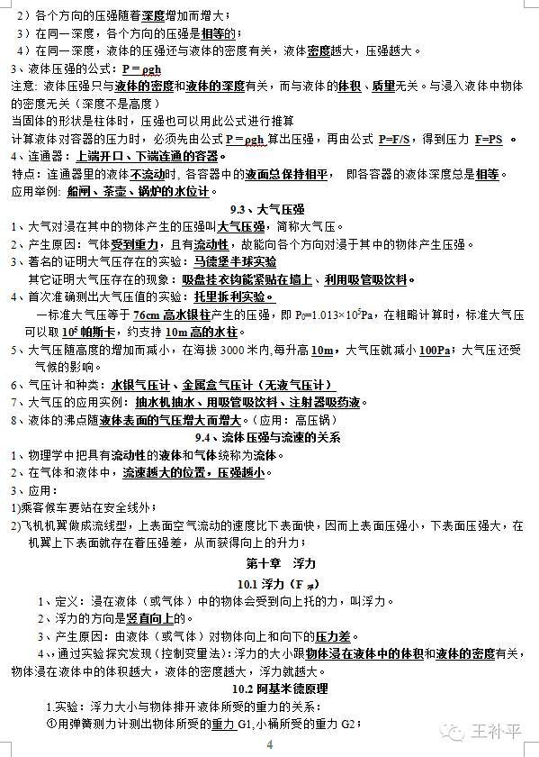 【王补平资料】人教版八年级上下册物理知识点汇总