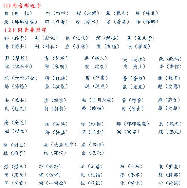 小学一年级,二年级,三年级语文期末复习重点