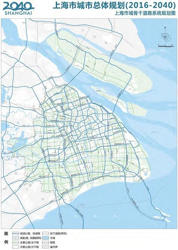 下面附一张骨干道路系统规划图,一图看清楚上海将建设哪些骨干道路.