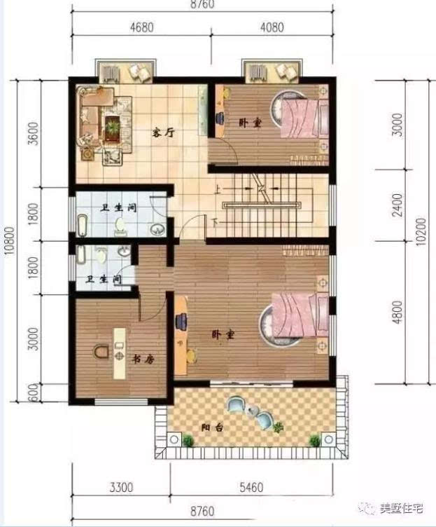 二层户型图:设有1阳台,3卧室,2卫生间,1客厅,1储藏室(在农村还是有