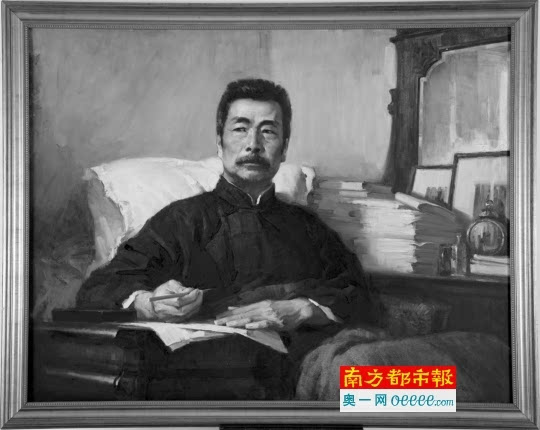 汤小铭油画《永不休战,是一张鲁迅先生著名的肖像画.