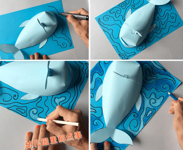 幼儿园立体卡纸手工:大海里的鲸鱼