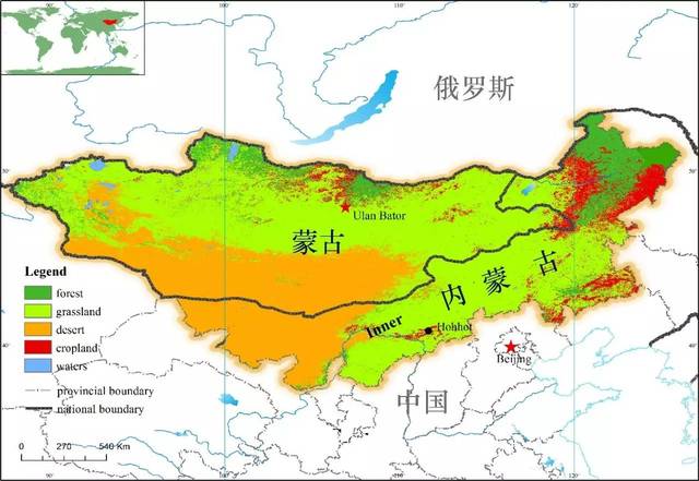 南部称漠南,就是中国内蒙古自治区,世界上一半蒙古族人在中国生活.图片