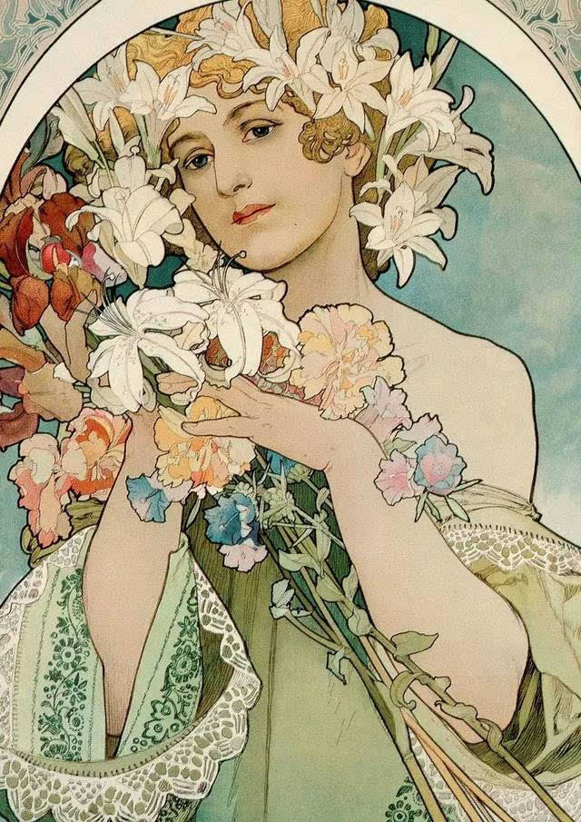 [捷] 穆夏 花卉(局部) 石版 71×44.4cm 1897年