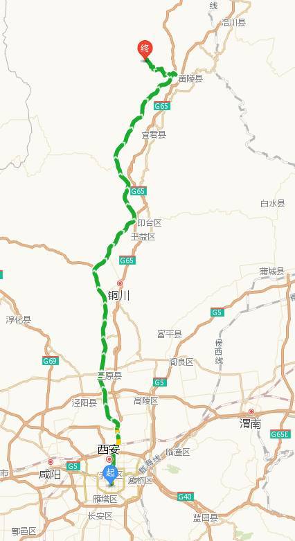 途径 g65包茂高速 g65w延西高速 黄五路 9 延安市延川县文安驿镇