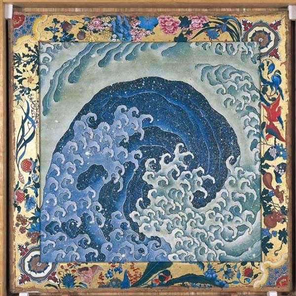 波浪(马车桐木天花板上油墨和颜色所绘),葛饰北斋,1845年
