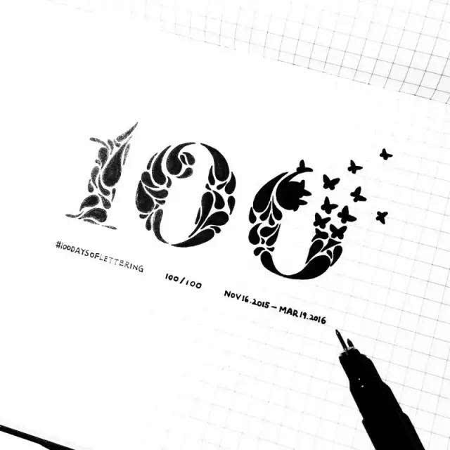 我过去的项目包括100天的涂鸦 , 100天的字体和100天的水彩 .