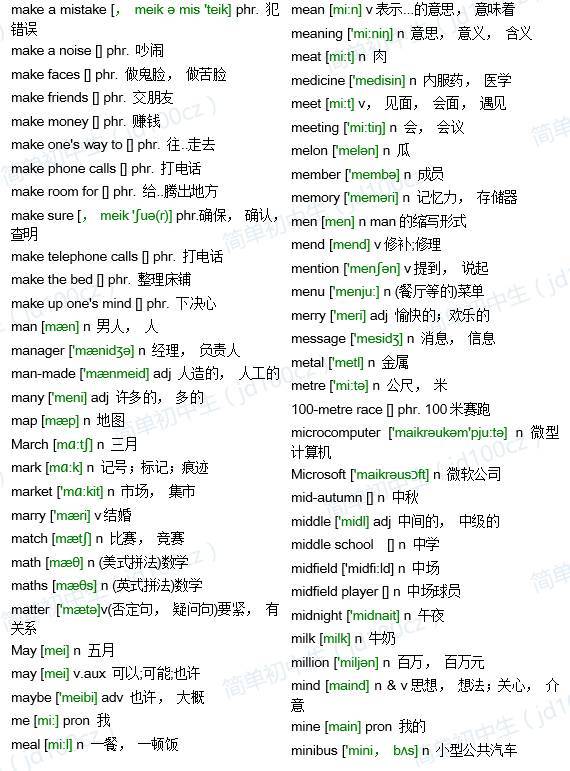 2018中考英语1600词详解(含音标),暑假背单词一手资料