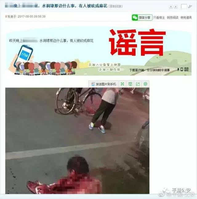 网传"平湖市区有人被砍""场面血腥"?已有4名造谣者被抓!原来真相是