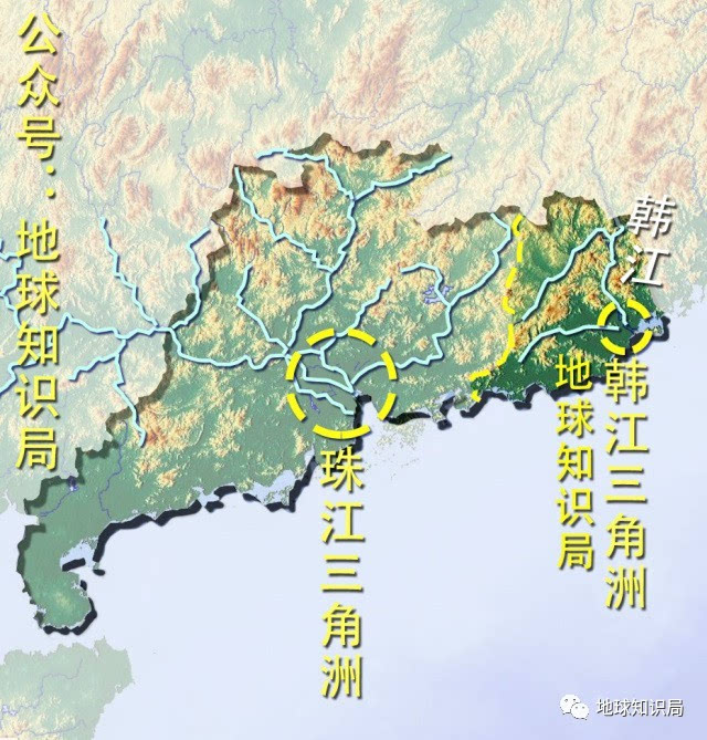 珠江流域与韩江流域 ▼ 不过平原并不是该省的主要地形.