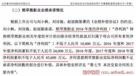 稻草熊影业与暴风科技拟定的"对赌协议",赌注为3年净利润4.36亿