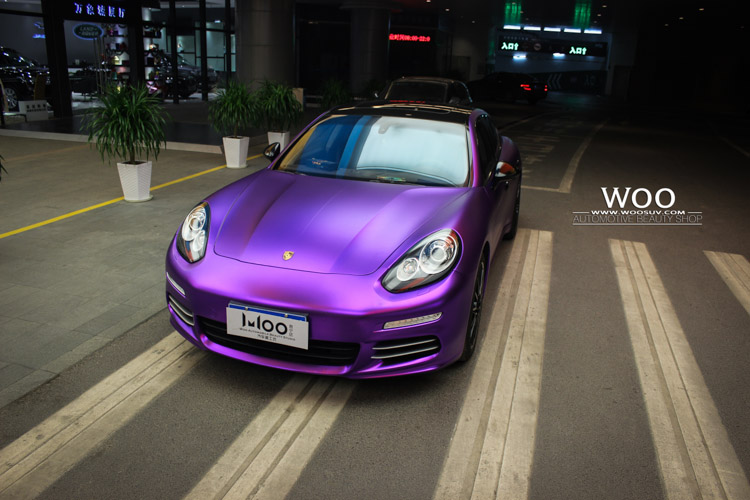 保时捷帕拉梅拉车身改色贴膜亚光电镀紫,美!(图)