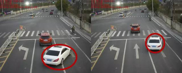 不按导向行驶示例图片如下: 白色小车实线变道.