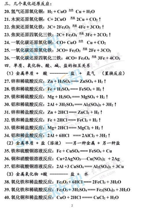 初中化学方程式最全汇总!赶紧背起来!