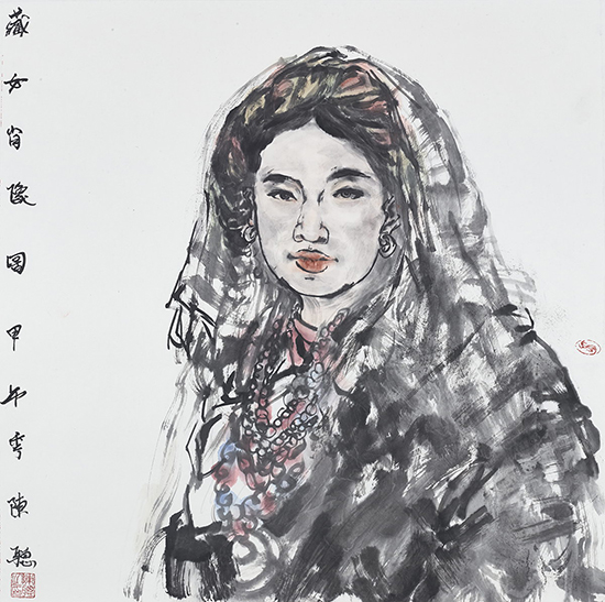 《藏女肖像图》138cm×69cm 2014 陈聪