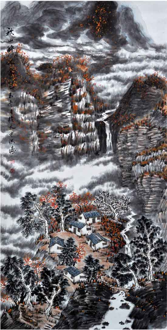 嵩山画家赵洪涛山水画作品:秋山醉人家嵩山画家赵洪涛山水画作品:溪山