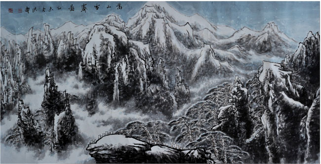 嵩山画家赵洪涛山水画作品:嵩山雪霁图回到水墨语言上,对中国的悠久