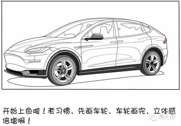 白菜教你画汽车特斯拉model3