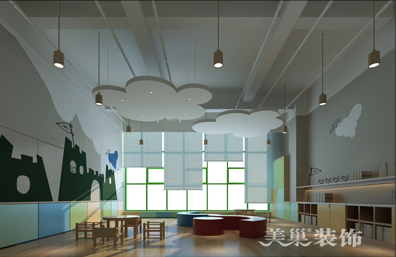 郑州工装-600平早教中心装修-柔和流动绿色设计