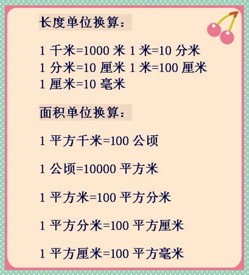 在小学阶段,主要涉猎的单位换算包括长度,面积,体积,重量,人民币以及