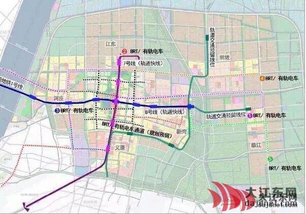 8号线和地铁1号线相连,越江之后到桥头地区继续往东到大江东新城核心