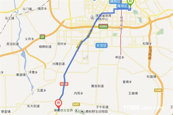 大雁塔-西沣公路南下-关中环线-新环山路-青华园农家乐