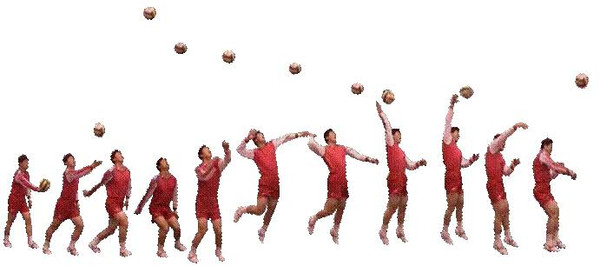图2,用高速相机拍摄排球跳发球的过程