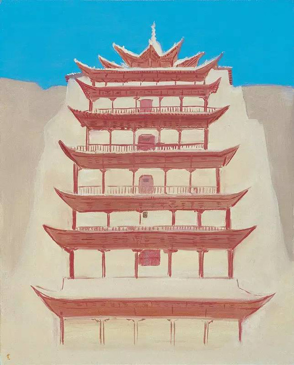 武艺,《莫高窟九层楼》, 布面油画,50cm×40cm,2010 艺术 北京
