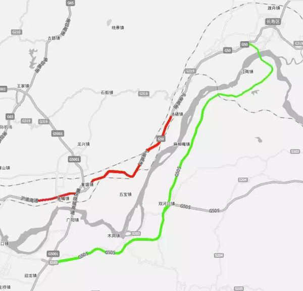 拥堵点:青木关隧道,云雾山隧道 建议绕行线路:g5013渝蓉高速-s0101