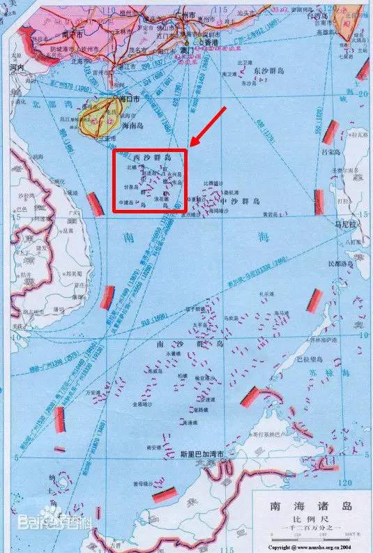 实际控制只有红圈的西沙群岛,而南下的大面积富饶美丽岛屿,"南沙群岛"