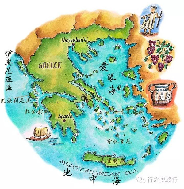 摊开地图,不难发现希腊三面环海:东侧濒临爱琴海,南临地中海,西临伊