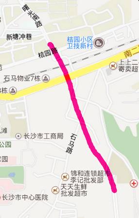 路, 南至雅塘冲路,全长1274米, 道路等级为城市主干道, 规划路幅宽46