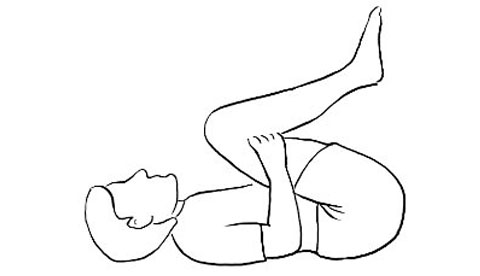 2,抱膝触胸:仰卧位双膝屈曲,手抱膝使其尽量靠近胸部,但注意不