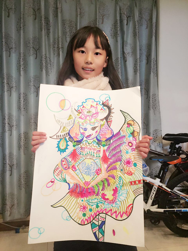 上教版的美术教科书选了我大云南12岁小女孩的作品《画童谣》