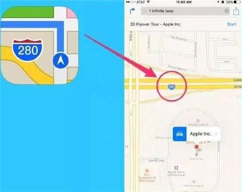 1,iphone自带的【地图】图标并不是随便画出来的,上面的"280"代表苹果