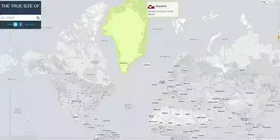 格陵兰岛(80万平方英里)看起来和非洲(1160万平方英里)差不多大,其实