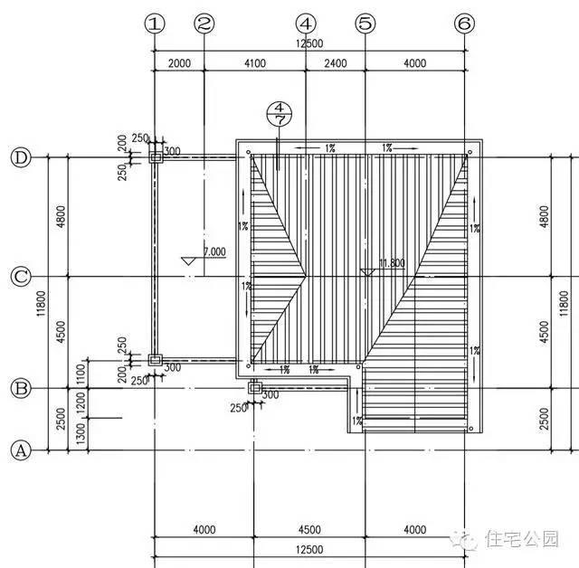 新农村自建房2层半 12米面宽 带车库露台含平面图