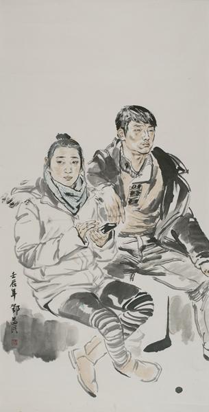 邓益民 研究生之三 水墨画136x68cm 2012年