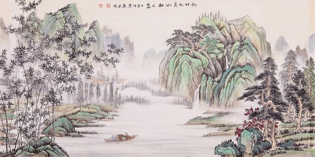 《似竹之贞如松之盛》十一,张天成四尺横幅山水画作品《溪山秋韵》之