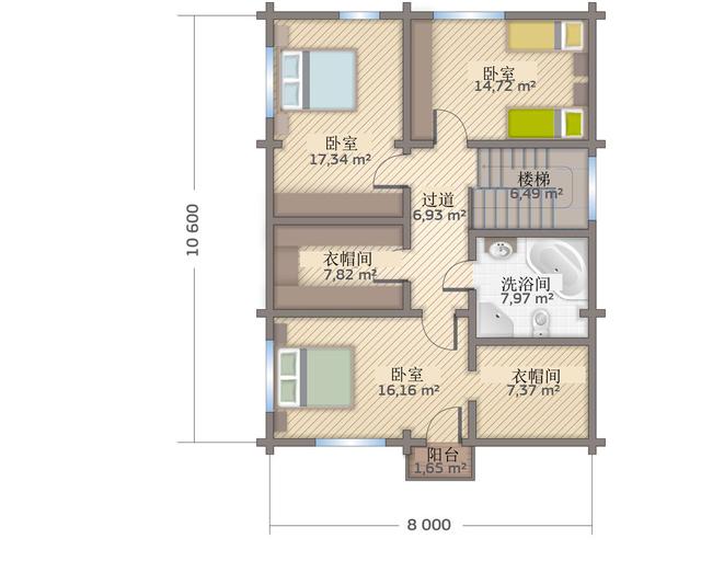 米x12米房屋设计图四个卧室一厨一卫客厅餐厅加一个阳台