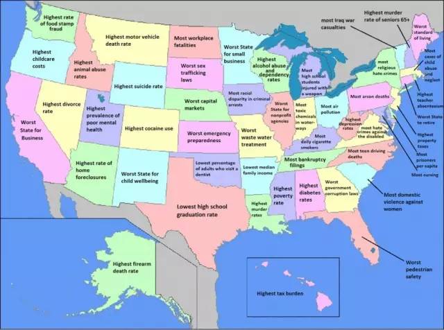 读懂28张趣味地图,3分钟了解美国各州特色