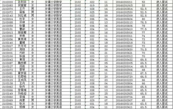 2016年正阳县公开招聘225名教师进入面试人员名单