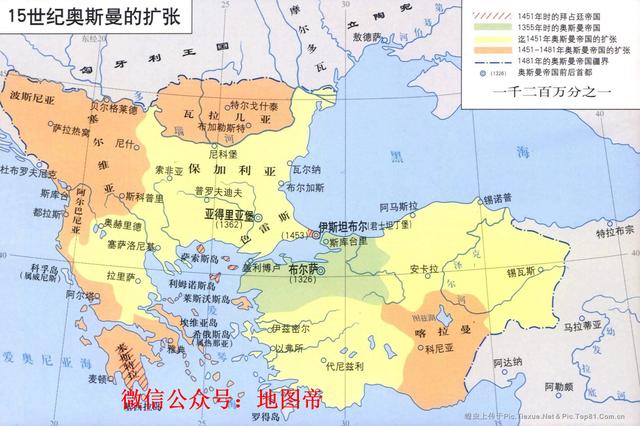 (图3 15世纪奥斯曼的扩张) 不仅在欧洲,奥斯曼帝国在非洲也展开了大