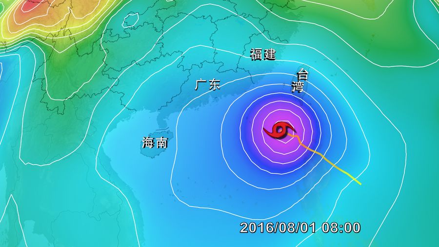 图为8月1日地面气压与路径图,闭合曲线为地面等压线.