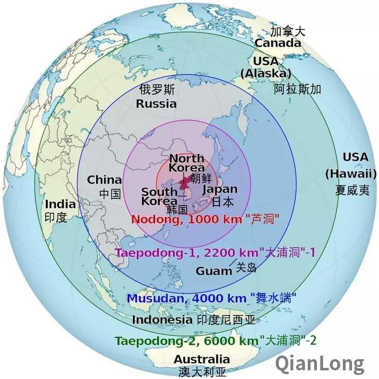 朝鲜导弹射程示意图.