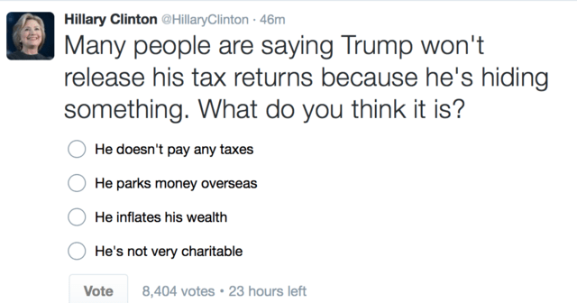 克林顿夫妇公布个税施压特朗普:去年缴税360万