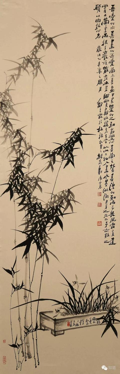 板桥先生长以此二物入画,水墨淋漓,君子之风也,予亦效之聊以自铭心志