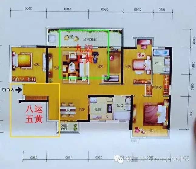 2,凶位必须处于非重要方位:一套住宅内的吉位的选择与理气相关,以上图