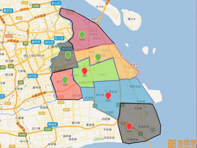 《某企业在上海浦东区的网点与业务区域分布图》图片