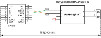 简易隔离rs232转rs485方案一